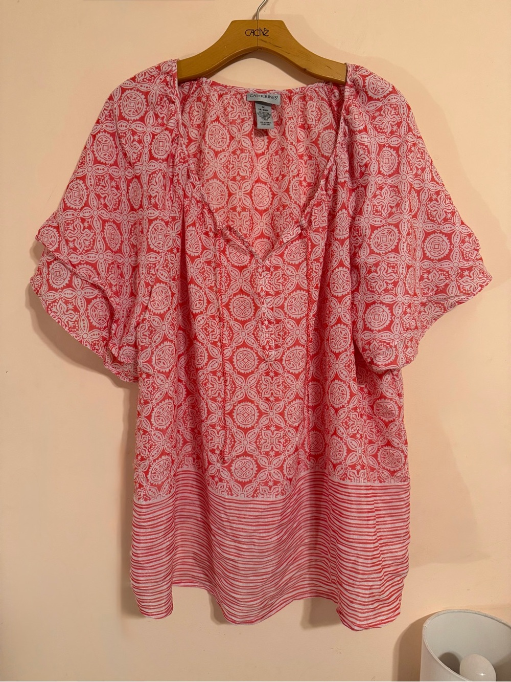 Coral Mixed Print Top